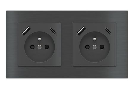 سوکت برق مربعی دوقلو USB دار مدل EK-PWS-DE-USB